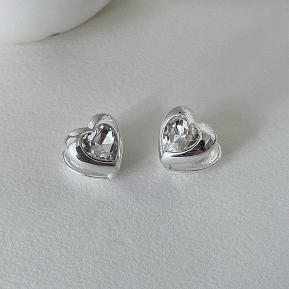 silver 92.5 cubic heart one touch ring earrings