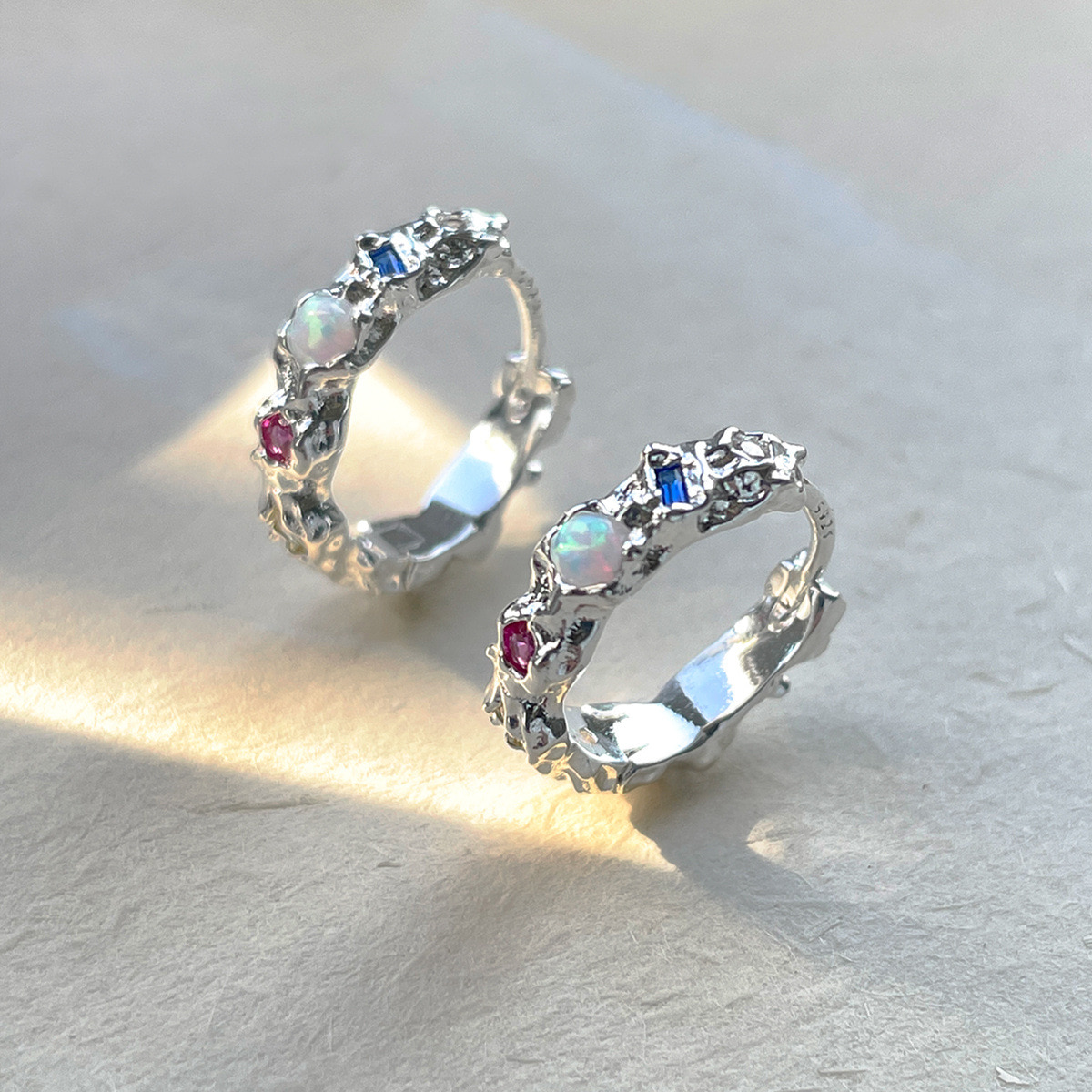 silver 92.5 blue opal ring earrings