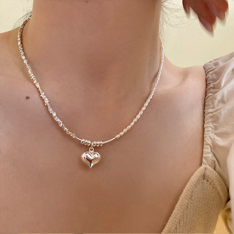 silver 92.5 love stone pearl necklace